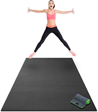 Premium Extra Large Exercise Mat - 8' x 4' x 1/4" Ultra Durable, Non-Slip, Workout Mats for Home Gym Flooring - Plyo, Jump, Cardio Mat - Use With or Without Shoes (244cm Long x 122cm Wide x 6mm Thick)