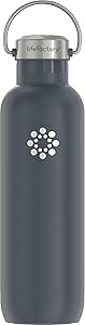 LIfeFactory Stainless Steel Vacuum-Insulated Sport Bottle, 24 Ounce, Carbon