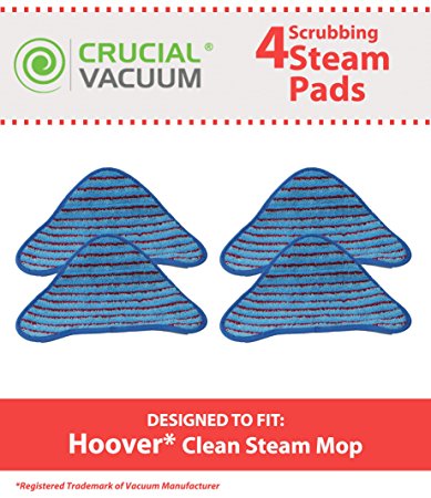 4 Highly Durable Washable & Reusable Scrubbing Steam Pads for Hoover WH20200, WH20300 Steam Mops; Compare to Hoover Part No. WH01000, WH01010, WH20200; Designed & Engineered by Crucial Vacuum.