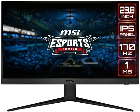 MSI G2412 Esports Gaming Monitor | 23.8 Inch FullHD (1920x1080) | 170Hz Refresh Rate | 1ms | Wide Color Gamut | AMD FreeSync Premium | Anti Glare, Less Blue Light | IPS Panel | VESA Mount | Black