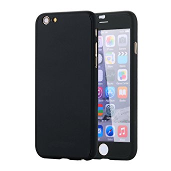 iPhone 6S Plus Case, Pandawell™ 360 Degree All-round Full Body Protection Hard Slim Case with Tempered Glass Screen Protector for Apple iPhone 6 Plus / 6S Plus 5.5 inch (Black)