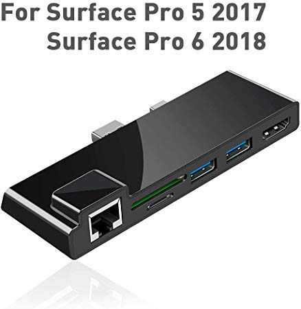 Surfacekit Surface Pro 5/6 USB Hub with 1000M Ethernet Port, 4K HDMI, 2 x USB 3.0 Ports, SD/Micro SD Card Reader,LAN Adapter for the 5th/6th-gen Surface Pro 2017/2018【Upgraded version】