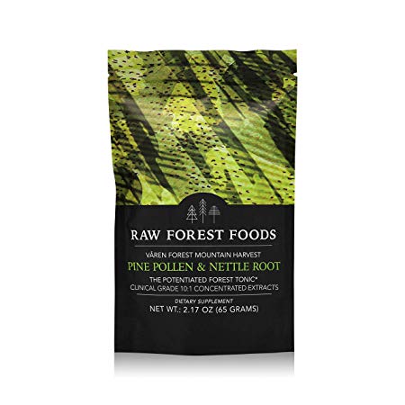 RAW Forest Foods - Pine Pollen and Stinging Nettle Root Extract Powder (65 Grams) - Potent 10:1 Herb Extract to Support Endocrine System, Boost Hormone Balance of Testosterone and Prostate Support