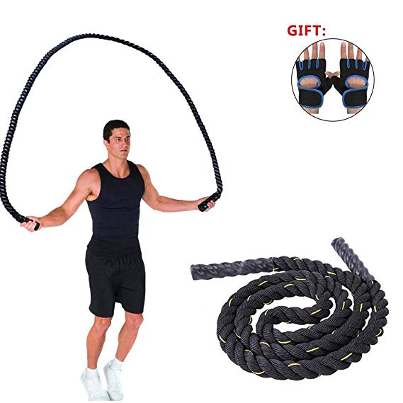 AUTUWT Heavy Jump Rope Skipping Rope Workout Battle Ropes with Gloves for Men Women Total Body Workouts Power Training Improve Strength Building Muscle