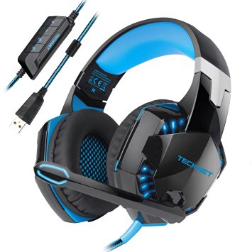 Gaming Headset,TeckNet 7.1 Channel Surround Sound Gaming Headset Headband Over-Ear Headphones With Noise Cancelling Microphone and LED Lighting For PC Computer Gaming, USB Connection