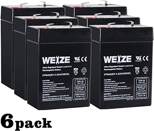 Weize 6V 4.5AH Sealed Lead Acid Rechargeable Battery Replace 6 Volt 4AH 5AH - 6 PACK