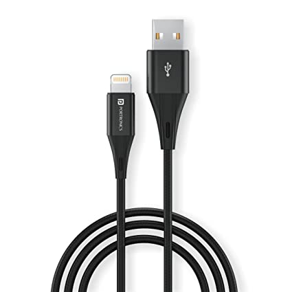 Portronics Konnect B  8 Pin Usb Cable 3.0 Amp Output with Charge & Data Sync with 1m (Black)