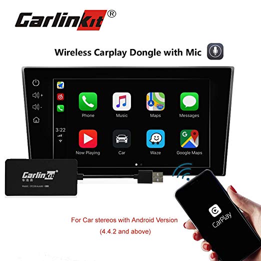 Carlinkit Wireless Carplay Dongle with Mic USB Adaptor for Apple Carplay Android Car Head Unit, Navigation/Bluetooth/Android Auto/Upgrade Box/Audio Stereo