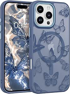 BENTOBEN for iPhone 16 Pro Max Case,Cute Butterfly Pattern iPhone 16 Pro Max Magnetic Case [Compatible with MagSafe] Translucent Matte Slim Protective Case for iPhone 16 Pro Max 6.9", Blue