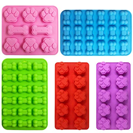 Puppy Dog Paw and Bone Silicone Molds, Sonku Silicone Trays Candy Molds for Chocolate, Candy, Jelly, Ice Cube, Dog Treats (5Pcs/set)