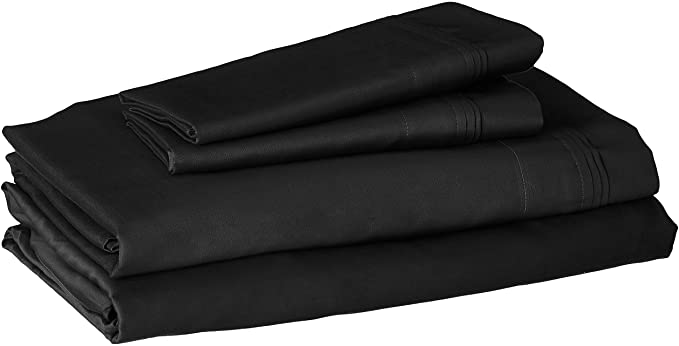 Superior 100% Egyptian Cotton 4-Piece Solid Sheet Set, Queen, Black