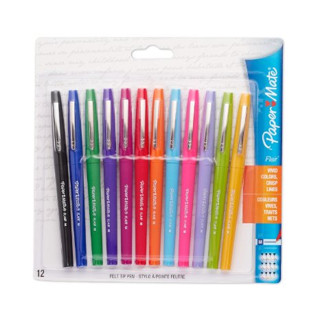 Paper Mate Flair Porous-Point Felt Tip Pen, Medium Tip, 12-Pack, Fashion Colors (74423)