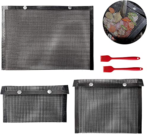 Lamptop BBQ Grill Mesh Bag,Non-Stick BBQ Baked Bag,Temperature Resistant PTFE Reusable Mesh,Reusable Easy to Clean Mesh Backing Bag for Outdoor Picnic Cooking Barbecue (3pcs 3Size),3Pack