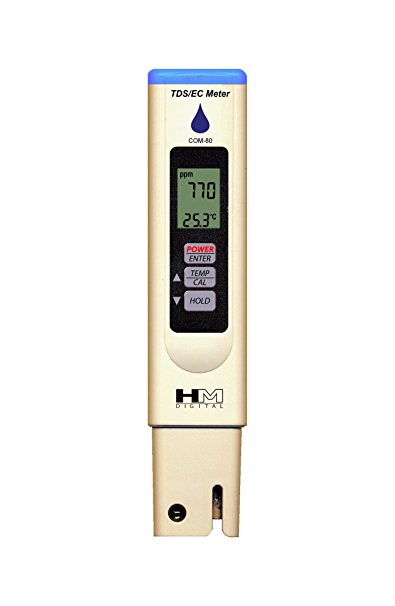 HM Digital Meters COM-80 Electrical Conductivity (EC) and Total Dissolved Solids Hydro Tester, 0-5000 PPM TDS Range, 1 PPM Resolution