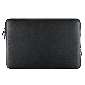 Plemo Water-Resistant Sleeve Case Bag Cover for 15-15.6 Inch Laptop / MacBook / Surface Book / Notebook with PVC Leather and Anti-Flaming, Black