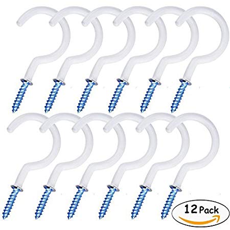Enthur Ceiling Hooks, 2 Inches Cup Hook Holder Screw-in Hooks for Hanging Plants Mugs Kitchen Utensils Wind Chimes Indoor and Outdoor Use, White - 12 Pack