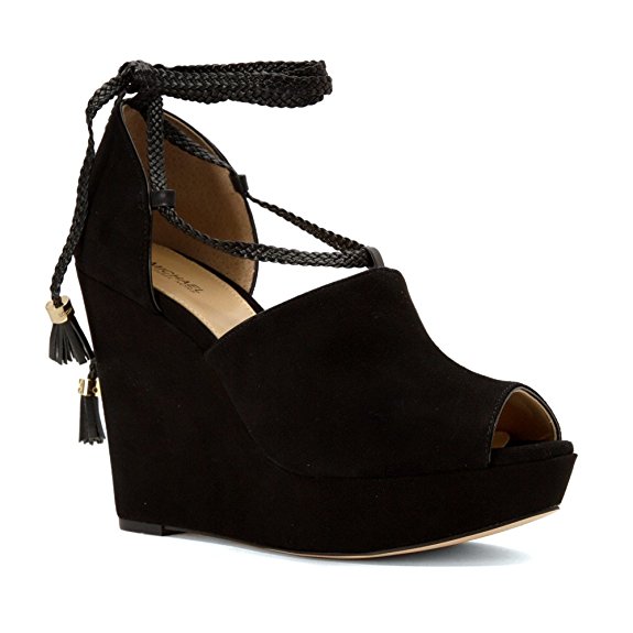 Michael Kors Hastings Suede Lace Up Wedges In Black