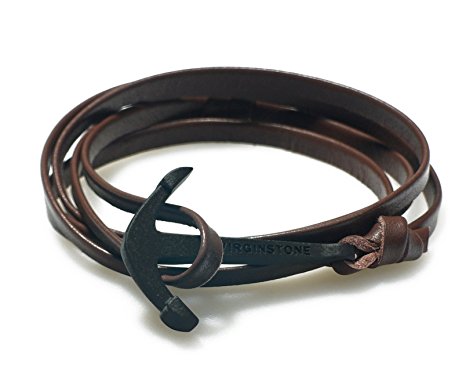 VIRGINSTONE Black Anchor Alloy Bracelets on Colorful Leather (Brown)