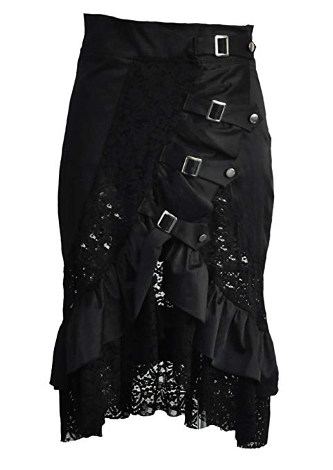 Coswe Women's Solid Color Lace Asymmetrical High Low Corset Skirt