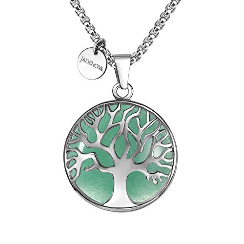JADENOVA Family Tree Necklace Tree of Life Gemstone Pendant Necklace 24 Inches Stainless Steel Chain