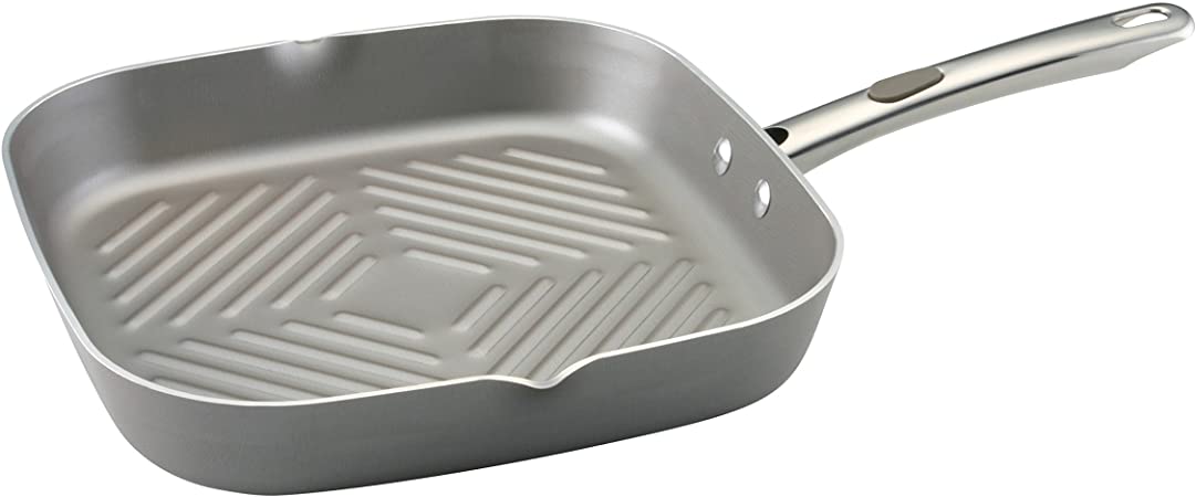 Farberware Specialties Nonstick Square Griddle / Grill Pan with Spout - 11 Inch, Platinum