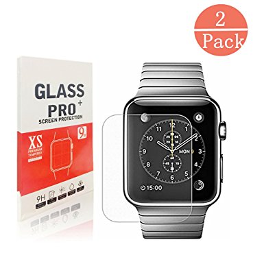 Apple Watch 38mm Tempered Glass Screen Protector,momoplas[Only Covers the Flat Area][9H Hardness][Anti-Scratch][Anti-Fingerprint] for Apple Watch 38mm [2-Pack]