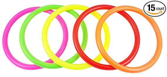Fushing 15Pcs Multicolor Plastic Toss Rings for Kids Ring Toss Game, Speed and Agility Training Games,Carnival Garden Backyard Outdoor Games,Bridal Shower Game,Game Booth