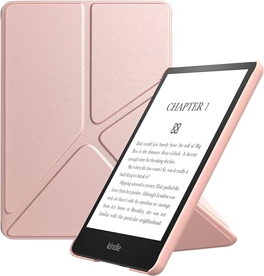 MoKo Case for 6.8" Kindle Paperwhite (11th Generation-2021) and Kindle Paperwhite Signature Edition, Origami Standing Shell Cover with Magnetic PC Back Cover for Kindle Paperwhite 2021, Rose Gold