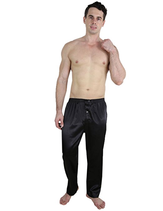 SUPER SILK Mens Silk Pajama Sleep/Lounge Pants Black