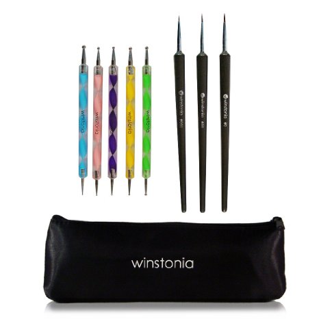 Winstonia 8pcs Set Double Ended 10 Size Dotting Tools Sable Detailing Painting Brushes Pen Kit