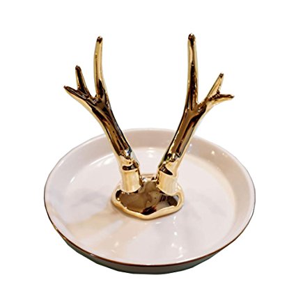 Uniqstore Ceramic Earrings Trays Holder White/Gold Jewelry Dish "Antlers"Jewelry Rack Rings Bracelets Halloween Gift