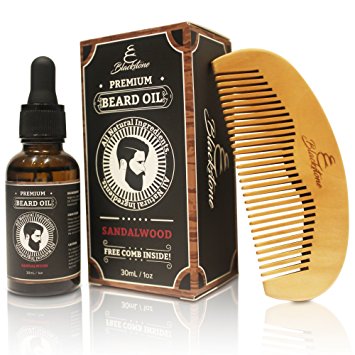 Blackstone Naturals Sandalwood Beard Oil Kit - All Natural Beard and Mustache Conditioner 30mL- Argan Oil, Jojoba Oil, Vitamin E Oil, Chamomile Oil and Sandalwood Oil