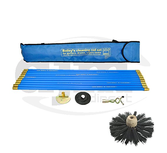 Industrial Bailey Universal 30ft Chimney Brush Sweep Sweeping Drain Rod Set Kit