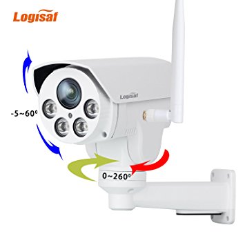 Logisaf HD 1080P PTZ Outdoor Security IP Camera Audio 4X Zoom 2.8-12mm Varifocal Lens IR Cut Built-in 16G Micro SD Card Remote Viewing Motion Detection Pan Tilt Zoom Video CCTV Camera