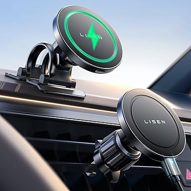 LISEN for Magsafe Car Mount Charger Wireless 15W Car Holder for iPhone, Magnetic Car Phone Holder Mount Wireless Fast Charging for Magsafe Charger Fits iPhone 15 Pro Max Plus 14 13 12 MagSafe Case