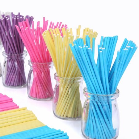 Colored Lollipop Sticks 100 count 6 inch (Blue, White, Purple, Yellow, Rose-red) (100)