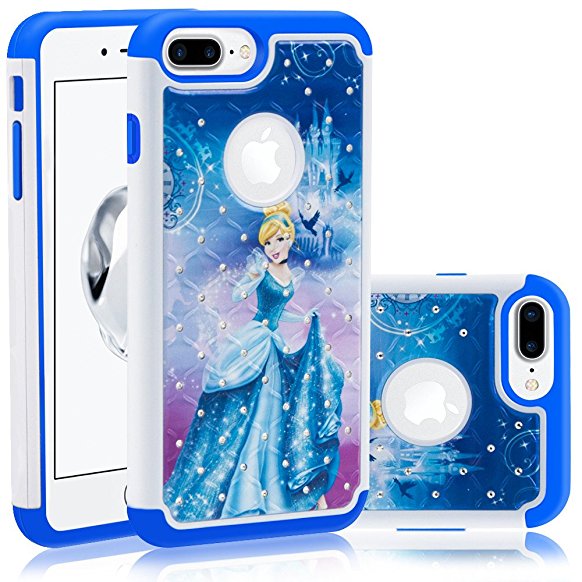 iPhone 6/6s/7 Plus 5.5 inch Case, Onelee - Disney Princess Cinderella Hybrid Dual Layer Armor Rhinestone Glitter Shockproof PC and Soft TPU Case Cover for iPhone 7 Plus, 6S Plus and 6 Plus