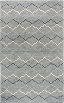 Rizzy Home Resonant Collection Wool Area Rug, 8' x 10', Gray/Natural/Gray/Aqua Geometric