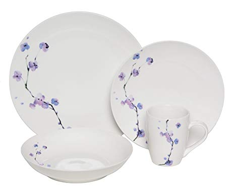 Melange Coupe 16-Piece Porcelain Dinnerware Set (Purple Zen) | Service for 4 | Microwave, Dishwasher & Oven Safe | Dinner Plate, Salad Plate, Soup Bowl & Mug (4 Each)