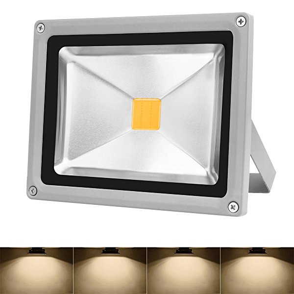 Warmoon Outdoor LED Flood Light, 20W Warm White 3200K Waterproof Security Lights with US 3-Plug for Garden,Scenic Spot,Hotel
