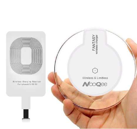 Wireless Charger & Receiver, NooQee® Wireless Charging Pad for iPhone 6s/plus/6/5s/5, Samsung S6 / S6 Edge, Nexus, Nokia Lumia 920, LG Optimus Vu2, HTC 8X and All Qi-Enabled Devices (white)