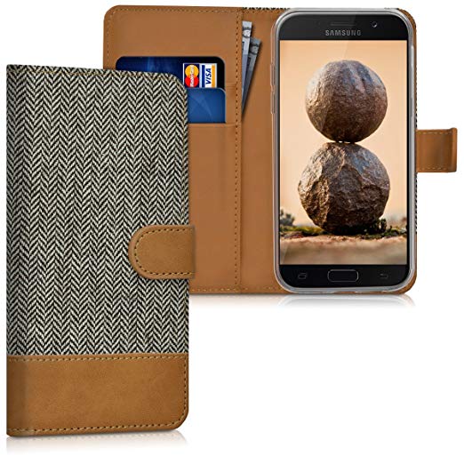 kwmobile Wallet Case Samsung Galaxy A5 (2017) - Fabric PU Leather Flip Cover Card Slots Stand - Dark Grey Brown