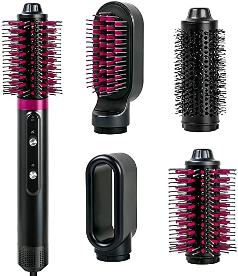 Hot Air Brush Set,4 in 1 Hot Air Brushes with Interchangeable Brush Heads,Negative Ion Hair Curler Electric Blow Combo,for Hair Straightener&Curly Hair Comb,Hair Dryer & Volumizer