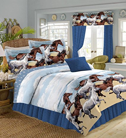 COASTAL BEACH PONY HORSE WESTERN 6 Pieces TWIN SIZE COMFORTER Bed in a Bag Set (1, Twin Size)