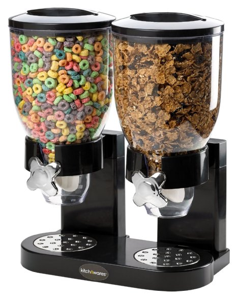 Double Chamber Airtight Cereal And Dry Food Dispenser With Built In Spill Tray For Home, Kitchen, Countertops, Breakfast, Pets, Cat Food, Dog Food, Candy, Pantry, And Meals By, Kitch N' Wares