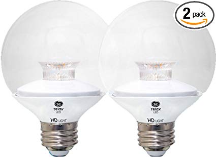 GE Lighting 92242 LED Relax HD 5 (40-watt Replacement), 350-Lumen G25 Light Bulb with Medium Base, Clear Soft White, 2-Pack