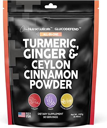 3in1 Turmeric Curcumin Ginger Root & Ceylon Cinnamon Powder Supplement Made in USA - Turmeric Powder for Health, Cooking, Baking - Premium Quality Ginger Powder - Alternative to Pills Capsules Tablets