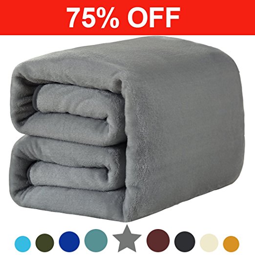 Fleece Twin Blanket 330 GSM Super Soft Warm Extra Silky Lightweight Bed Blanket, Couch Blanket, Travelling and Camping Blanket (Grey)