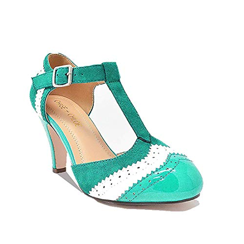 Chase & Chloe Kimmy-66 Closed Toe T-Strap Two Tone Oxford Pumps