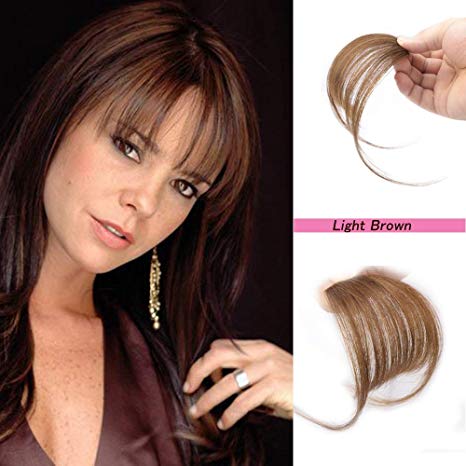 Clip in on Air Bangs 100% Human Hair Bangs Clip in Hair Extensions Air Fringe with Temple Thick Clip in Hair Fringe Extension for Women(Light Brown)